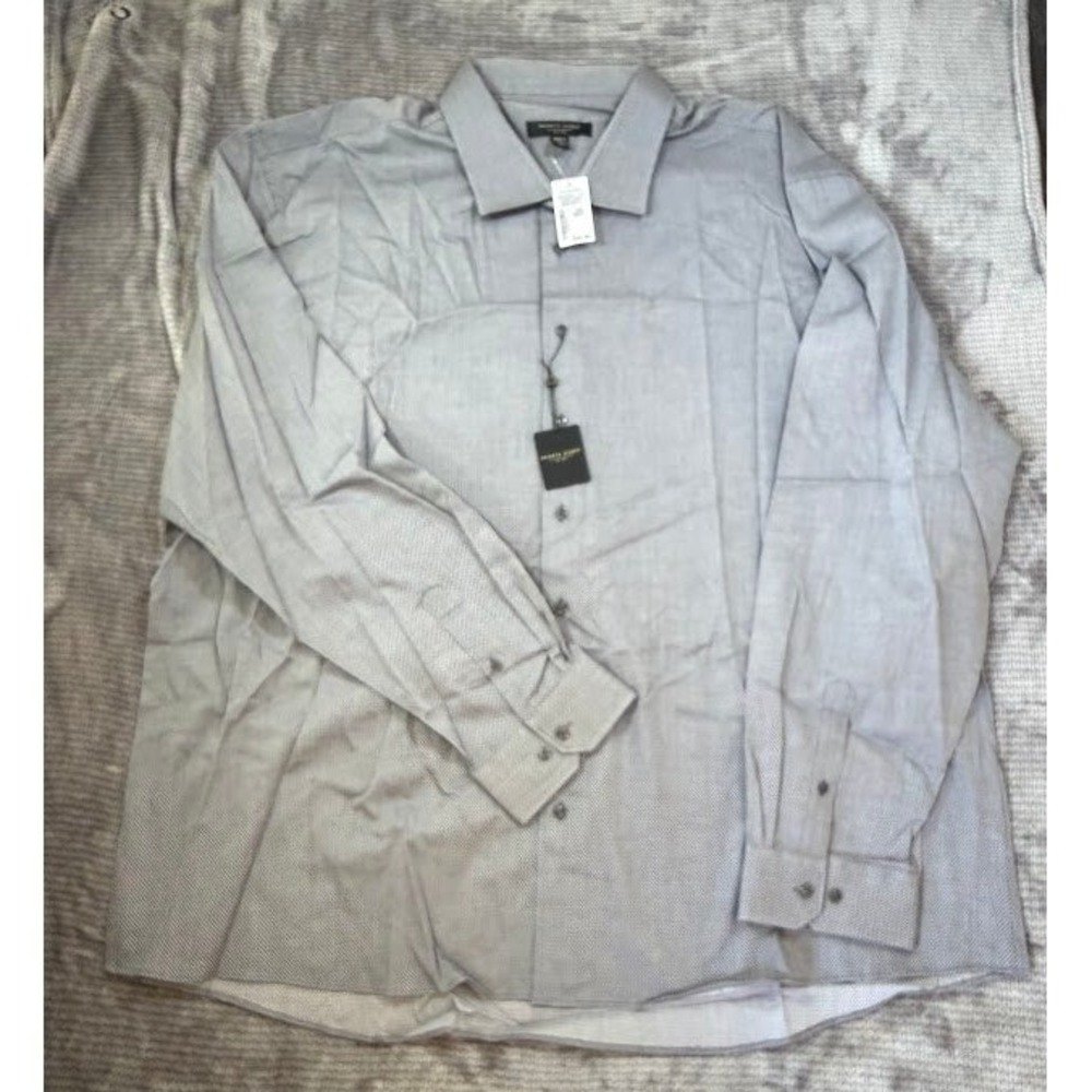 Pronto‎ Uomo Mens Dress Shirt 6XLT Grey Geometric Diamond Print Long Sleeve.